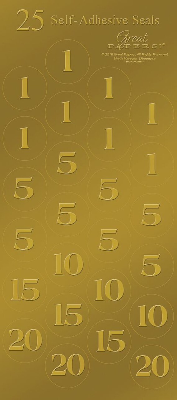 Great Papers! Gold Foil Number Seals, 1-inch diameter, Self-Adhesive, 50 Seals